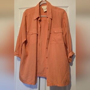 Christie & Jill 100% silk button-up blouse in orange. 